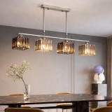 Lustra suspendata Georgiana 4x E27, crom, sticla cenusie si cristal