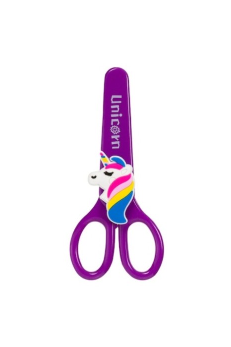 Foarfeca Scoala, Model Unicorn 3D, Husa, Culoare Mov, 14 cm