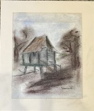 Lucrare / tablou Jean Steriadi, tehnică mixtă, paspartu, 31x27 / 24x19, artist rom&acirc;n, artă rom&acirc;nească, de colecție, Natura, Carbune, Impresionism