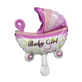 Balon din folie metalizata, flippy, mini figurina, model carucior bebelus, tematica gender reveal, 39x29 cm, ambalaj individual, pai inclus, umflare c