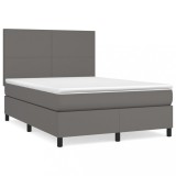 Cumpara ieftin Pat box spring cu saltea, gri, 140x200 cm, piele ecologica