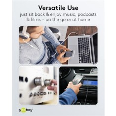 Cablu audio stereo 1m textil impletit Jack 3.5 mm - 3.5 mm 90 grade tata-tata aurit Goobay 65278