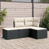 vidaXL Set mobilier de grădină cu perne, 4 piese, negru, poliratan 3249315