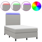 Cumpara ieftin Pat cu arcuri, saltea si LED, gri deschis, 120x190 cm, textil
