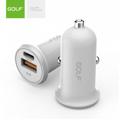 Alimentator incarcator auto 12-24V la 1x USB QC +1x 3A FastCharge USB Type C PD alb GF-C7 Golf