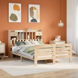 Cumpara ieftin Pat cu bibliotecă fără saltea, 140x190 cm, lemn masiv de pin