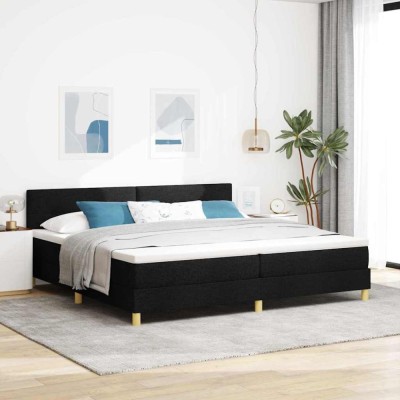 vidaXL Pat boxspring cu saltea cu saltea Negru 200 x 200 cm țesătură foto