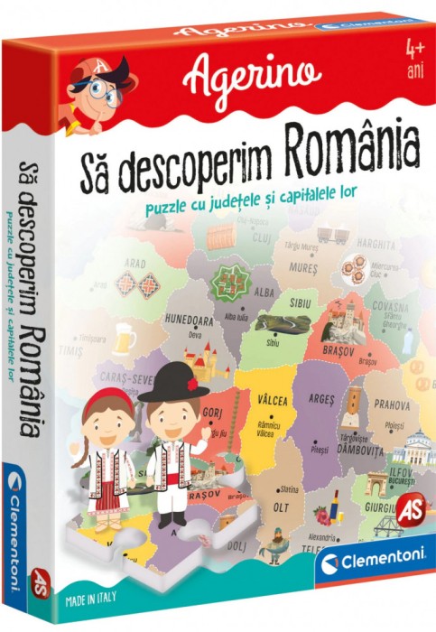 Joc educativ Agerino pentru copii, Sa descoperim Romania, puzzle 104 piese