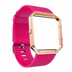 Bratara TPU Silicon pentru Fitbit Blaze inclusiv carcasa metalica Culoare Roz, Marime L foto