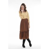 Fusta midi ampla din voal chocolate brown