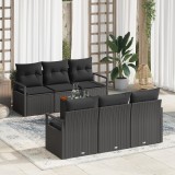 Set de sofe de grădină vidaXL cu 7 piese și perne negre din poliratan Acacia, Sofa de grădină vidaXL pentru 2 persoane cu perne negre din poliratan