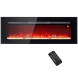 HOMCOM Șemineu Electric &Icirc;ncastrabil cu Telecomandă, Flacără Reglabilă, Temporizator și Termostat, 127x15,8x45 cm, Negru | Aosom Romania