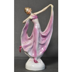 Dansatoare din portelan in rochie roz - Art Deco - atelier Germania anii 1920 - 1930