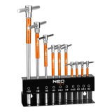 Set 10 chei hexagonale cu maner T NEO TOOLS, 2-10 mm, suport inclus