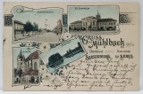 SALUTARE DIN SEBES ( GRUSS AUS MUHLBACH ) , MONTAJ CU PATRU IMAGINI DIN ORAS , CARTE POSTALA ILUSTRATA , DATATA 1910 , VEZI DESCRIEREA !