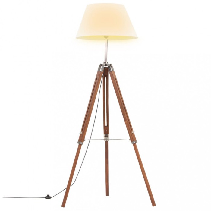 Lampa de podea trepied, maro miere si alb, 141 cm, lemn de tec GartenMobel Dekor