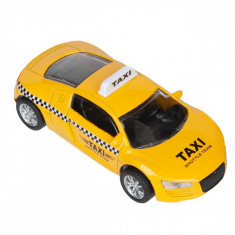 Masinuta de jucarie in miniatura, model taxi, 10x5x3 cm, scara 1:43, galben foto