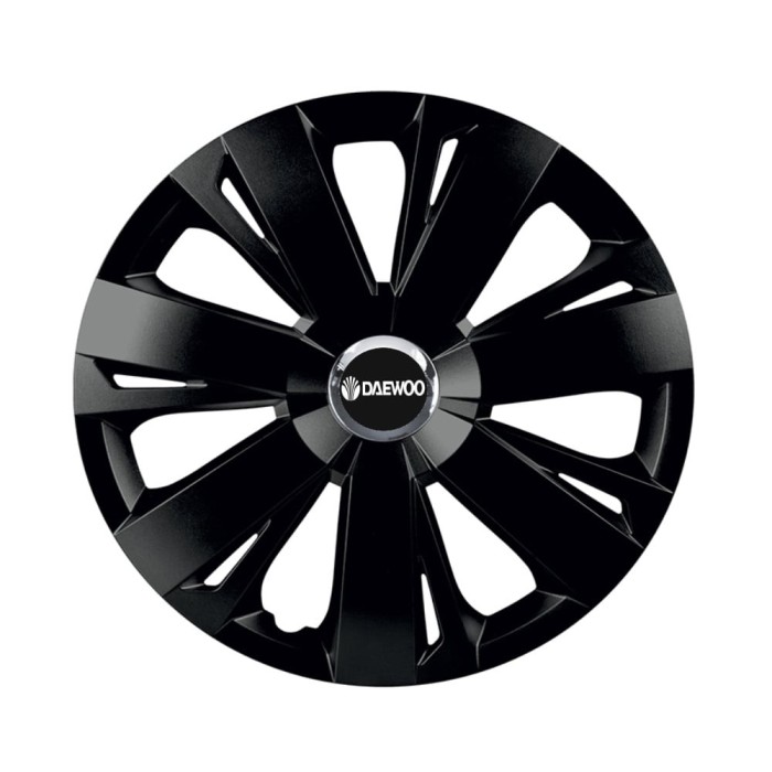 Set 4 capace roti Negre Cu Inel Cromat Energy R16 pentru gama auto Daewoo