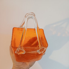 Cosulet stil geanta din sticla portocalie handmade.