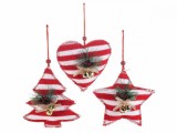 Cumpara ieftin Set 3 ornamente brad din textil alb rosu 13x13 cm