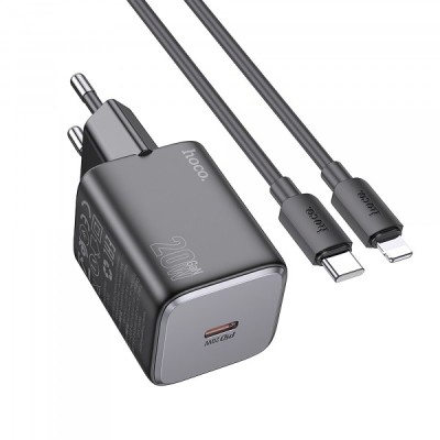 Incarcator Retea Cu Cablu Lightning HOCO N40, 20W, 3A, 1 x USB-C, Negru foto