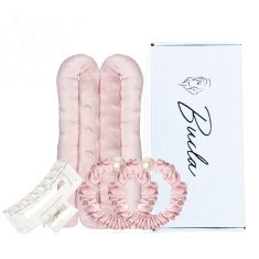 Set Ondulator fara Caldura pentru bucle naturale Salestore.ro&reg;, din tesatura de calitate, 2 elastice, Clesti par, Roz
