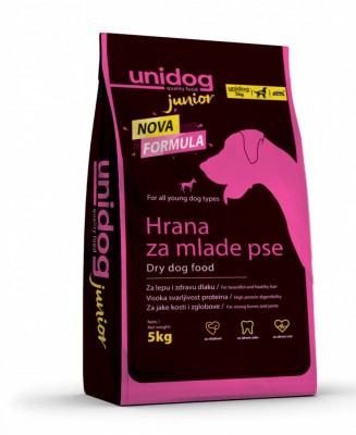 UNI DOG JUNIOR 5Kg- Hrana uscata pentru caini tineri, amestec complet pentru toate rasele si toate taliile, GMO FGREE, proteina 27% -5 kg foto
