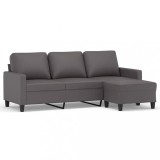 Canapea cu 3 locuri si taburet, gri, 180 cm, piele ecologica