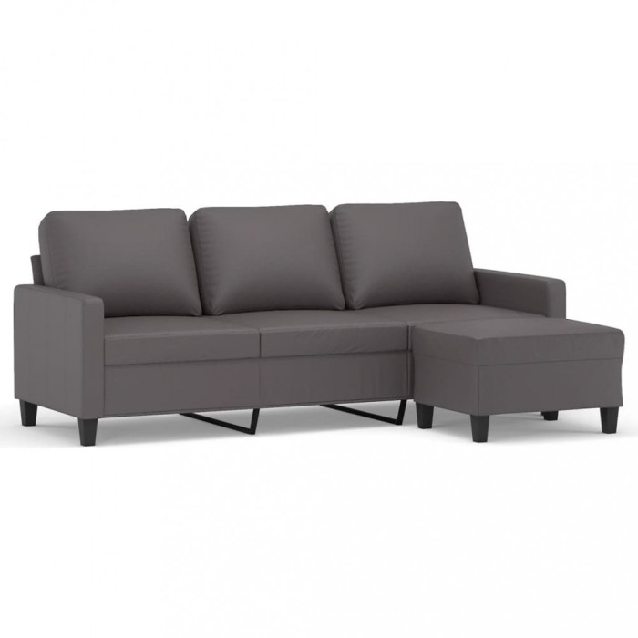 Canapea cu 3 locuri si taburet, gri, 180 cm, piele ecologica