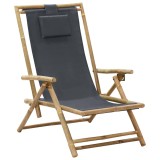 Scaun rabatabil de relaxare, gri &icirc;nchis, bambus &amp; țesătură