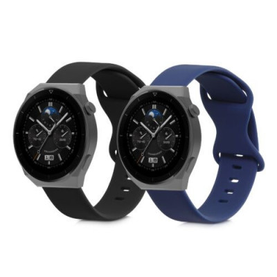 Set 2 curele pentru Huawei Watch GT 3 Pro (46mm), Kwmobile, Negru/Albastru, Silicon, 58637.01 foto