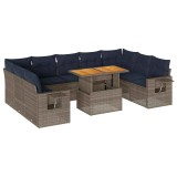 Cumpara ieftin Set mobilier de gradina cu perne, 10 piese, gri, poliratan