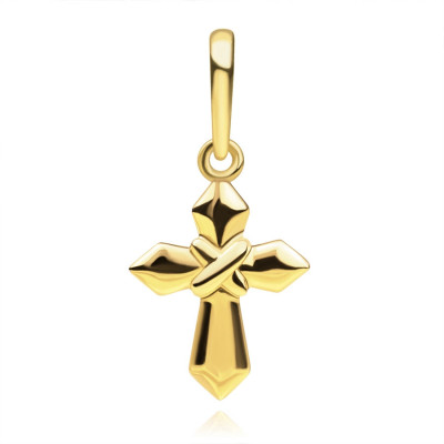 Pandantiv din aur galben de 14K - cruce cu umeri triunghiulari teșiți, model X foto
