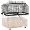 PawHut Cușcă pentru Hamsteri cu 2 Niveluri, Bază Ad&acirc;ncă, Roți, Tuburi, Bol, Sticlă de Apă și Rampă, 58x43x57 cm, Negru | Aosom Romania
