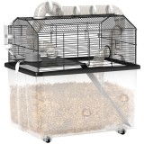 PawHut Cușcă pentru Hamsteri cu 2 Niveluri, Bază Ad&acirc;ncă, Roți, Tuburi, Bol, Sticlă de Apă și Rampă, 58x43x57 cm, Negru | Aosom Romania
