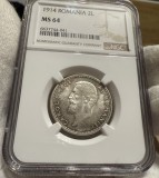 2 Lei 1914 Hamburg, Romania, NGC MS64