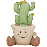 Balon din folie metalizata, flippy, figurina animata, model ghivechi cactus, 57.5 x 56 cm, ambalaj individual, pai inclus, umflare cu aer sau heliu, v