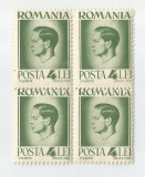 **Romania, LP 187/1945, Uzuale - Mihai I, hartie alba, bloc de 4, eroare 1, MNH, Nestampilat