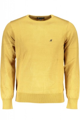 Pulover barbati cu logo si croiala Slim fit galben, 4XL foto