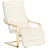 HOMCOM Fotoliu Relax Confort și Relaxare cu suport reglabil pentru picioare detașabil 94 x 66,5 x 100 cm Lemn Masiv Crem | Aosom Romania