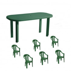 Set masa OMC 140x70x70 cu 6 scaune OMC, pentru gradina, verde, din plastic