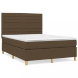 Cumpara ieftin Pat continental cu saltea, maro inchis, 140x200 cm, textil