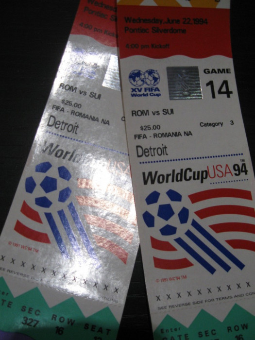 Romania - Elvetia (bilet de meci) WorldCup, 22 iunie 1994, SUA, Detriot