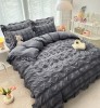 Lenjerie pat dublu creponata,bumbac finet,6 piese,gri-A881, Jojo Home