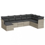 Set mobilier de gradina cu perne, 8 piese gri deschis poliratan