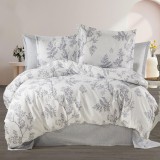 Lenjerie pat dublu,bumbac ranforce,4 piese,alba cu flori,RNFN240