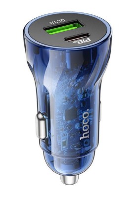 Incarcator Priza Auto Hoco Z47A, 2xUSB PD 30W Super Fast Charge, Albastru foto