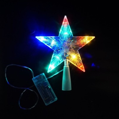 Varf de brad stea 10 LED multicolore, 15.5 cm foto