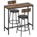 HOMCOM Set Masă de Bar cu 2 Scaune &Icirc;nalte, Spătar, Suport pentru Picioare, MDF, Metal, 100x40x90,5 cm, Maro Rustic | Aosom Romania