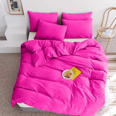Lenjerie de pat pentru o persoana cu husa elastic pat si 2 fete perna patrata, Anastasia, bumbac ranforce, gramaj tesatura 120 g/mp, Fucsia, 4 piese foto